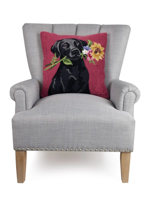 Floral Black Lab Hook Pillow Online now - Image 2