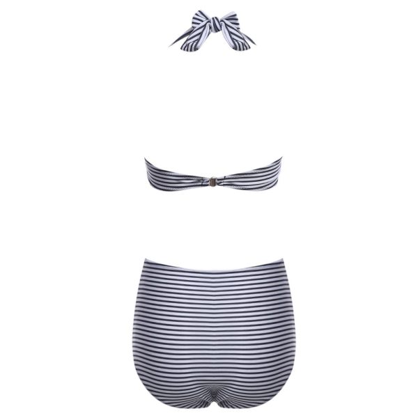 Cute Women Separated High Waist Bikini Set Stripe Pattern Bathing Suit Fashion