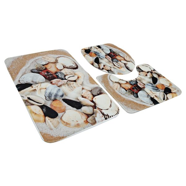 3pcs Seashell Style Bath Toilet Mat Seat Cushion Non-slip Floor Rug Sale